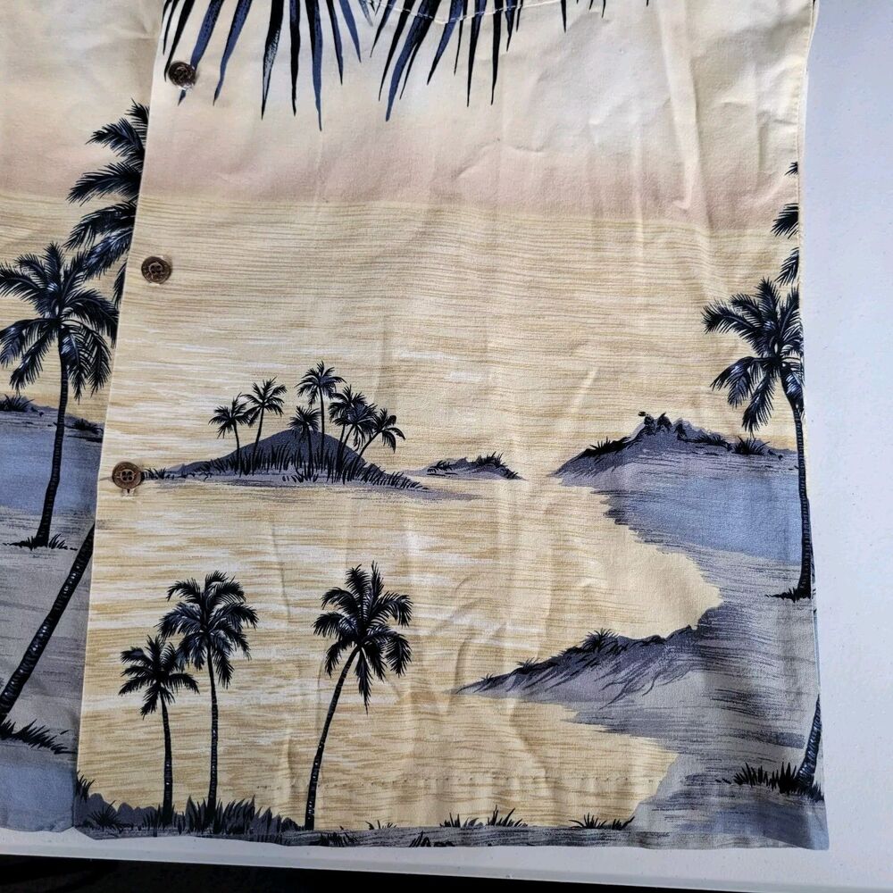 RJC Hawaiian Shirt Men's XL Beige Tan Tropical Palm Tree Button Up Vintage USA - Picture 3 of 7
